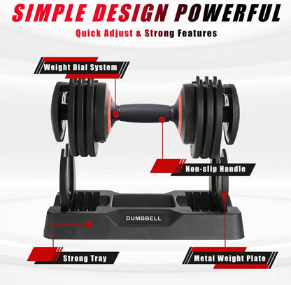 25/55 lbs Pair Adjustable Dumbbell Set, Fast Adjust Dumbbell Weight for Exercises Pair Dumbbells for Men and Women in Home Gym Workout Equipment, Dumbbell with Tray Suitable for Full Body