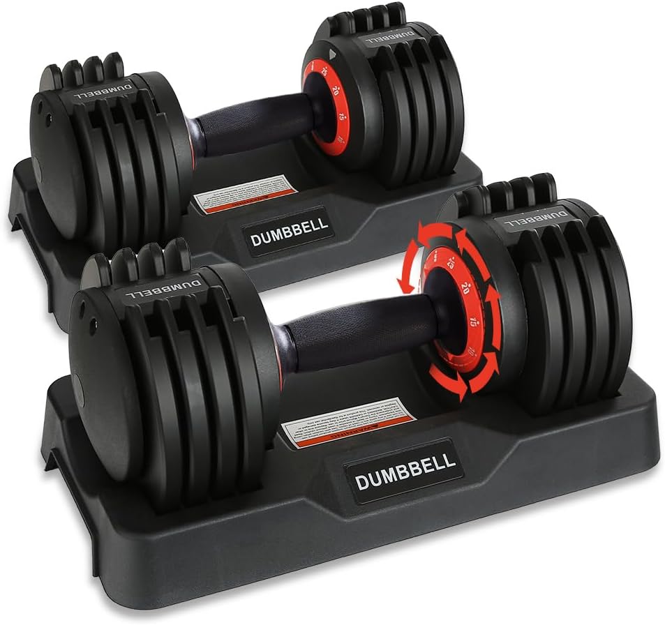 25/55 lbs Pair Adjustable Dumbbell Set, Fast Adjust Dumbbell Weight for Exercises Pair Dumbbells for Men and Women in Home Gym Workout Equipment, Dumbbell with Tray Suitable for Full Body