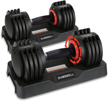 25/55 lbs Pair Adjustable Dumbbell Set, Fast Adjust Dumbbell Weight for Exercises Pair Dumbbells for Men and Women in Home Gym Workout Equipment, Dumbbell with Tray Suitable for Full Body
