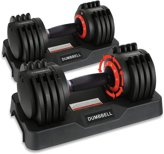 25/55 lbs Pair Adjustable Dumbbell Set, Fast Adjust Dumbbell Weight for Exercises Pair Dumbbells for Men and Women in Home Gym Workout Equipment, Dumbbell with Tray Suitable for Full Body