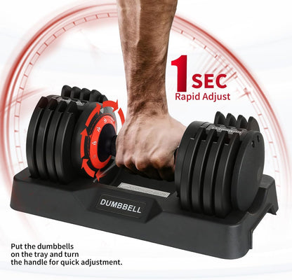 25/55 lbs Pair Adjustable Dumbbell Set, Fast Adjust Dumbbell Weight for Exercises Pair Dumbbells for Men and Women in Home Gym Workout Equipment, Dumbbell with Tray Suitable for Full Body