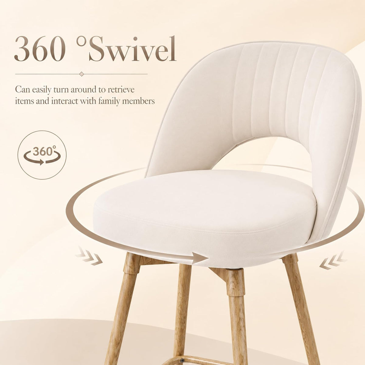 360°/180° Auto-Return Swivel Counter Stool with Solid Wood Legs