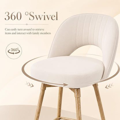 360°/180° Auto-Return Swivel Counter Stool with Solid Wood Legs