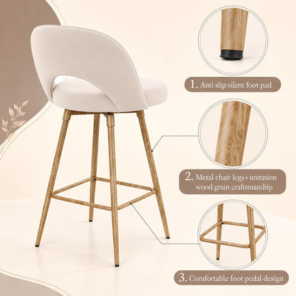 360°/180° Auto-Return Swivel Counter Stool with Solid Wood Legs