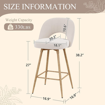 360°/180° Auto-Return Swivel Counter Stool with Solid Wood Legs