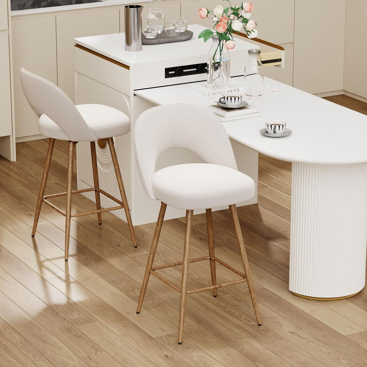 360°/180° Auto-Return Swivel Counter Stool with Solid Wood Legs