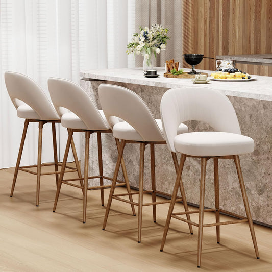 360°/180° Auto-Return Swivel Counter Stool with Solid Wood Legs
