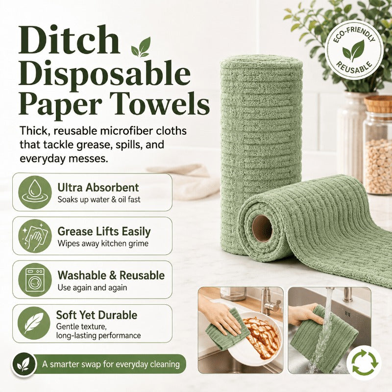 20-Roll Reusable Microfiber Towel System – 400 Washable Easy-Tear Cleaning Cloths