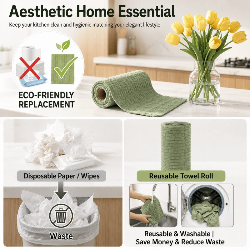 20-Roll Reusable Microfiber Towel System – 400 Washable Easy-Tear Cleaning Cloths